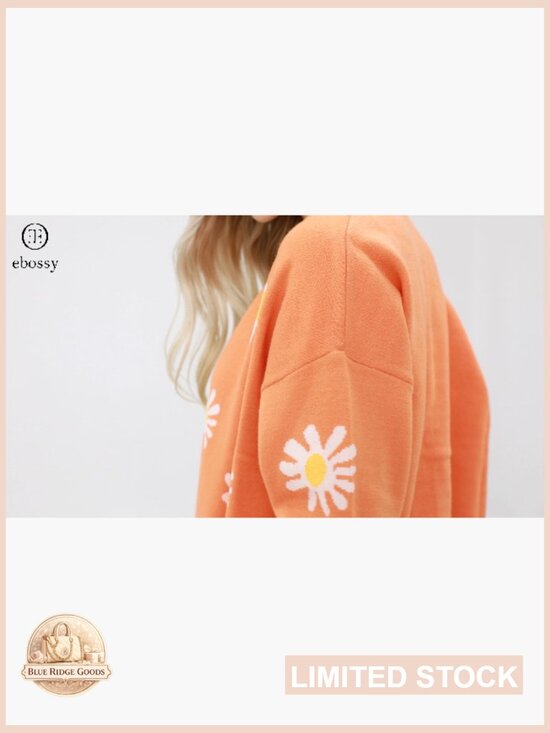 Ribbed Knit Cardigan Button Down Loose Fit Cropped Jacquard Sweater Coat - Picture 6 of 7